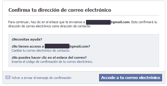 confirmar registro facebook