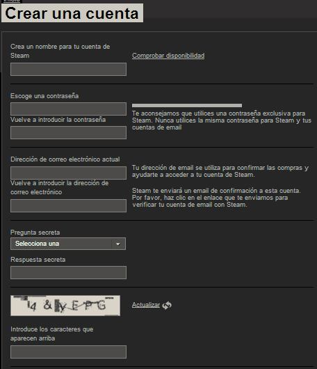 crear cuenta steam