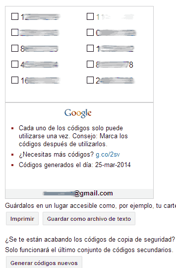 gmail verificacion 2 pasos codigos