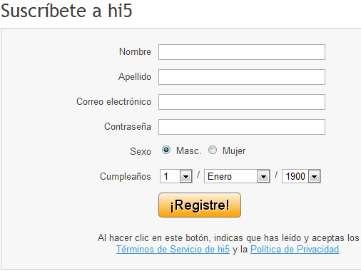 crear cuenta hi5