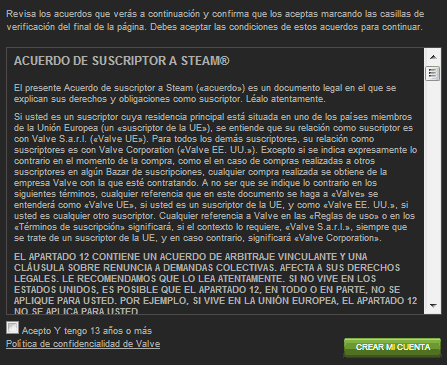 registrarse en steam