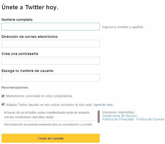 registro en twitter