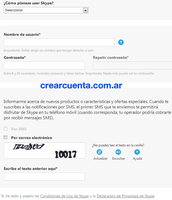 skype crear registrarse