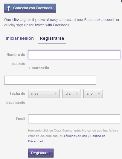 twitch.tv registro