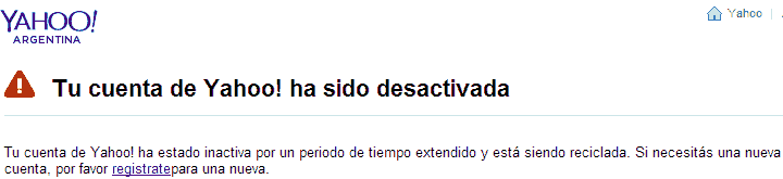 cuenta desactivada yahoo