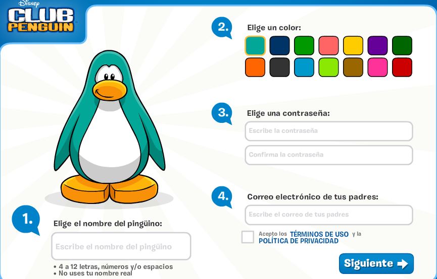 Crear cuenta en club Penguin