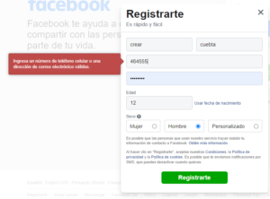 error registro facebook